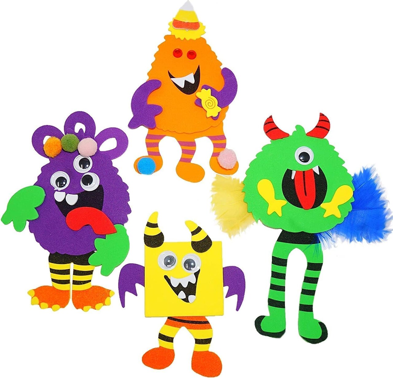 4E's Novelty 4-Pack Foam Halloween Craft Kits for Kids, Silly Halloween Monsters Magnet Craft Kit, Mess-Free Peel-and-Stick Sticker Pack, Ages 3+, Perfect for Occasion Monster Magnet Kit